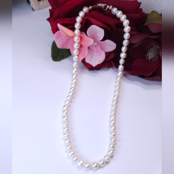 Handmade Genuine Rose Akoya Pearl Necklace Sterling Silver Clasp 16" Choker - Picture 9 of 16